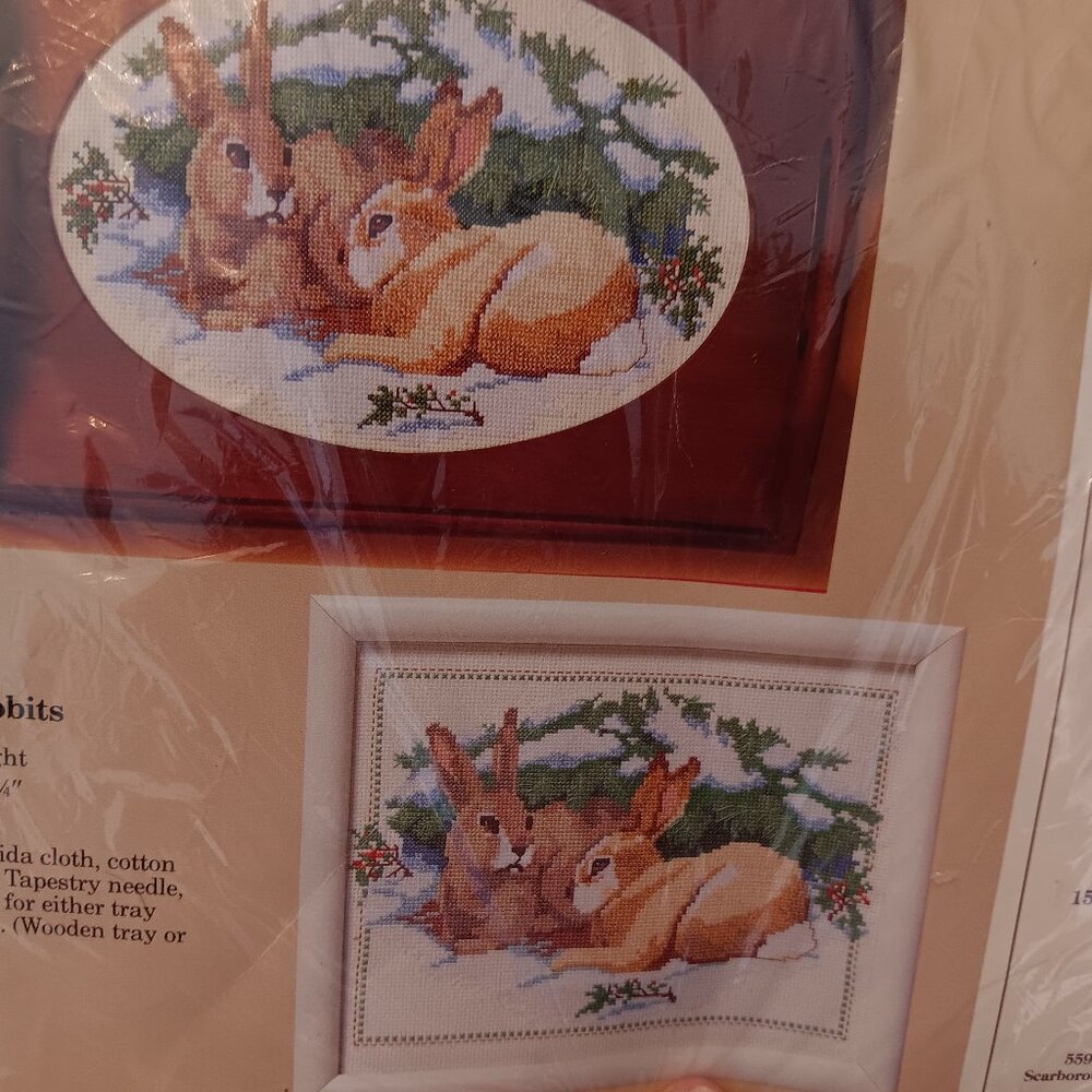 The Creative Circle Vintage Cross Stitch Kit Winter Rabbits Bunny Snow country